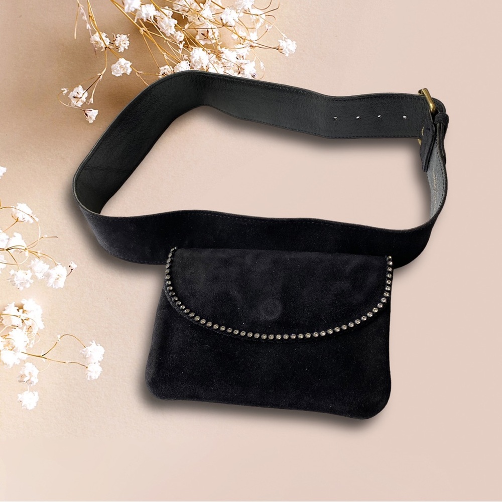 Rare Vintage Sonia Rykiel Black Crystal Suede Waist or Belt Bag